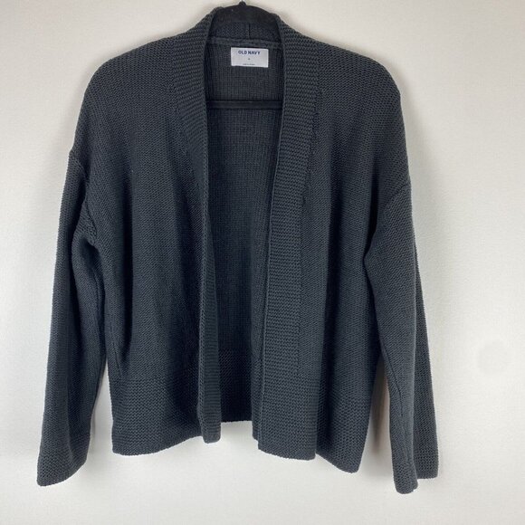 Old Navy Women's Open Knit Cardigan Size M Dark Gray Open Front Boxy Cotton - Picture 1 of 8